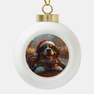 Berner Sennenhund Achterbahn Weihnachten  Keramik Kugel-Ornament