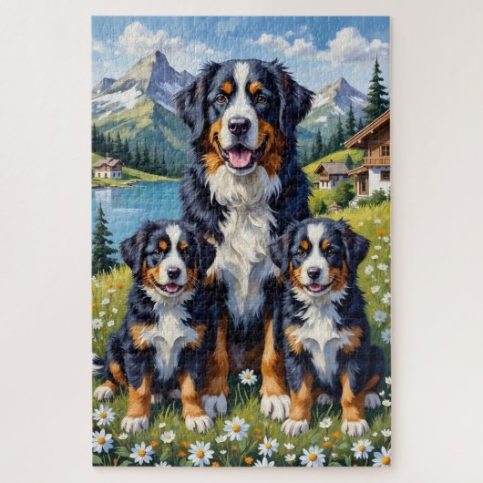 Berner Sennenhund Alpine Wiese Kunst Puzzle (Vertikal)