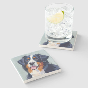 Berner Sennenhund Aquarellmalerei Steinuntersetzer