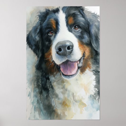 Berner Sennenhund Aquarellporträt Poster (Vorne)