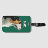 Berner Sennenhund auf grünem Hintergrund Gepäckanhänger (Vorderseite (Horizontal))