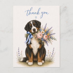 Berner Sennenhund Blumenstrauß Dankeschön Postkarte