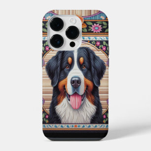 Berner Sennenhund Blumige Farbige Umrandung iPhone 14 Pro Hülle