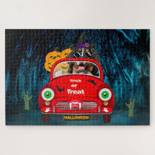 Berner Sennenhund fährt Auto Gruselig Halloween  Puzzle