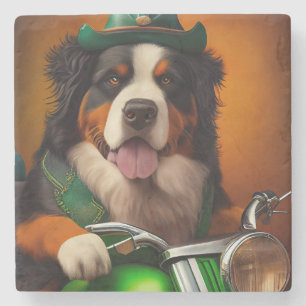 Berner Sennenhund fährt Fahrrad am St. Patrick's D Steinuntersetzer