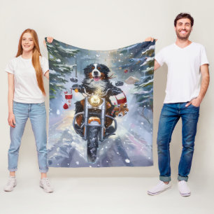 Berner Sennenhund fährt Motorrad Weihnachten Fleecedecke