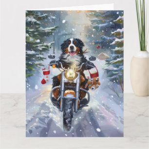 Berner Sennenhund fährt Motorrad Weihnachten Karte