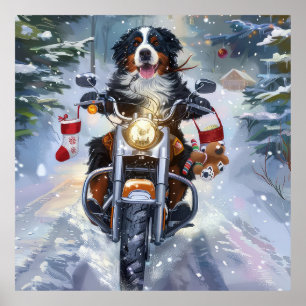 Berner Sennenhund fährt Motorrad Weihnachten Poster