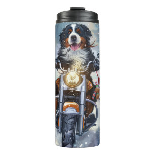 Berner Sennenhund fährt Motorrad Weihnachten Thermosbecher