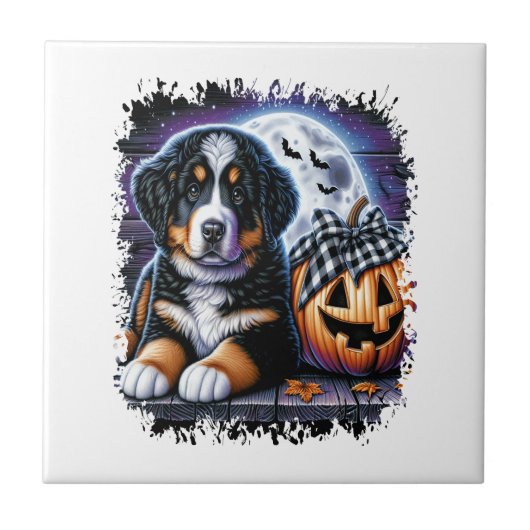 Berner Sennenhund Halloween Fliese (Vorderseite)