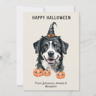 Berner Sennenhund Halloween-Karte | Hexenhut Einladung