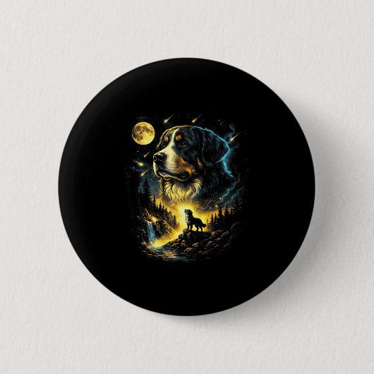 Berner Sennenhund heult zum Mond Fantasy-Hund Button (Vorderseite)