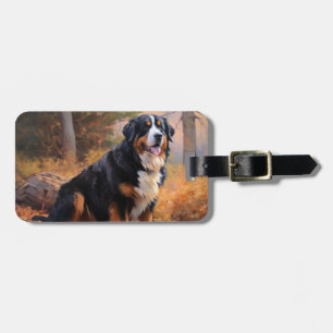 Berner Sennenhund im Herbst Blätterfall inspiriert Gepäckanhänger