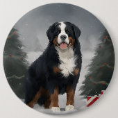 Berner Sennenhund im Schnee Weihnachten Button (Vorderseite)