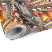 Berner Sennenhund Kamin mit Weihnachtslichtern Geschenkpapier (Rolleneckpunkt)