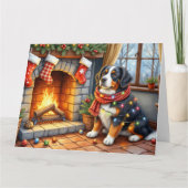 Berner Sennenhund Kamin mit Weihnachtslichtern Karte (Vorderseite)