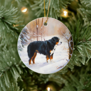 Berner Sennenhund Lass es schneien Weihnachten Keramik Ornament