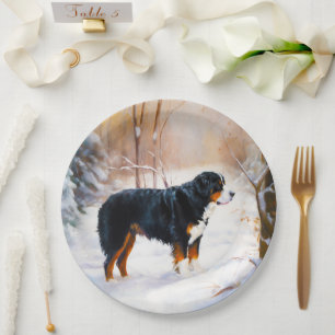 Berner Sennenhund Lass es schneien Weihnachten Pappteller