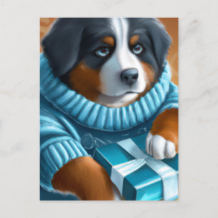 Berner Sennenhund mit blauen Augen mit Geschenk Postkarte