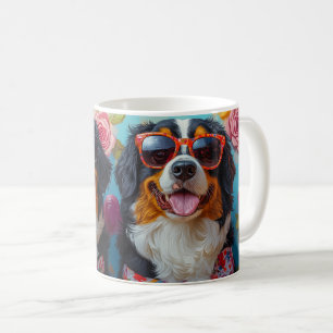 Berner Sennenhund mit Herz Rosen Valentinstag Kaffeetasse