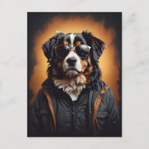 Berner Sennenhund mit Jacke und Sonnenbrille Postkarte