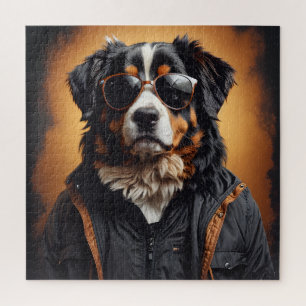 Berner Sennenhund mit Jacke und Sonnenbrille Puzzle