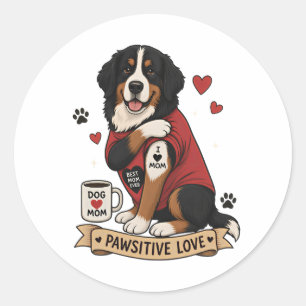 Berner Sennenhund mit Tattoo-Illustration I Herz M Runder Aufkleber