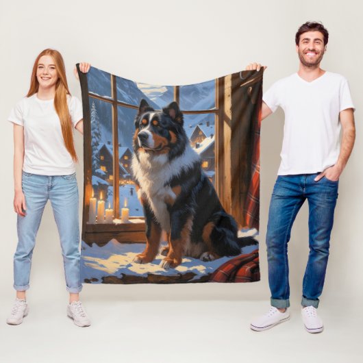 Berner Sennenhund mit Weihnachtsbeleuchtung Feiert Fleecedecke (Beispiel)