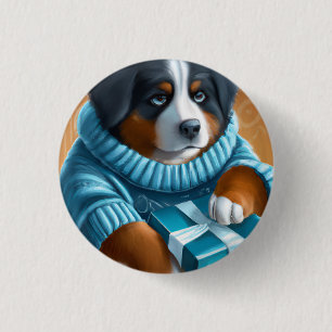 Berner Sennenhund mit Weihnachtsgeschenk Button