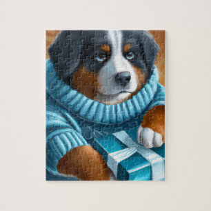 Berner Sennenhund mit Weihnachtsgeschenk Puzzle