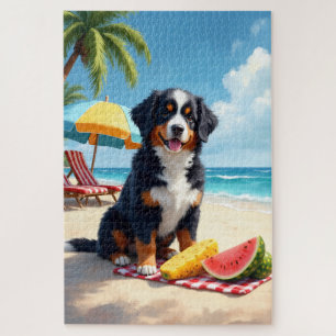 Berner Sennenhund Strandpicknick Szene Puzzle