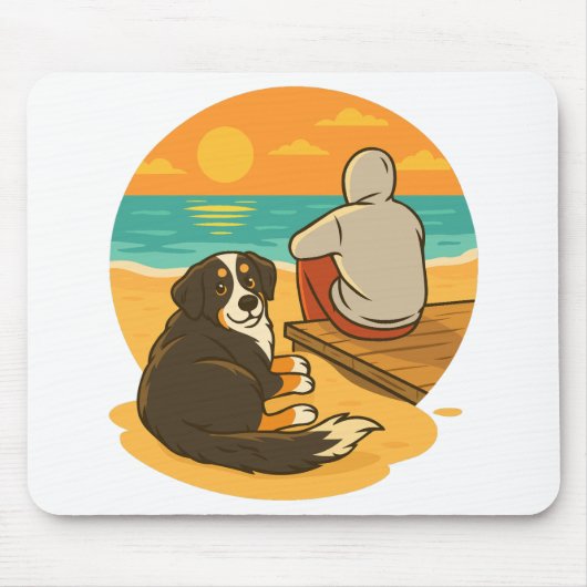 Berner Sennenhund Sunset Beach Begleiter Mousepad (Vorne)