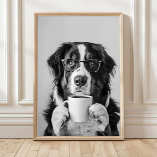Berner Sennenhund und Kaffee-Wandkunst, Schwarz un Poster