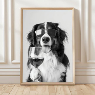 Berner Sennenhund und Wein-Wandkunst, Schwarz und Poster