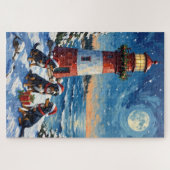 Berner Sennenhund Weihnachts-Leuchtturm Urlaub Puzzle (Horizontal)