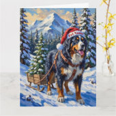 Berner Sennenhund-Weihnachtsbaum-Schlittenhund-Müt Karte (Gelbe Blume)