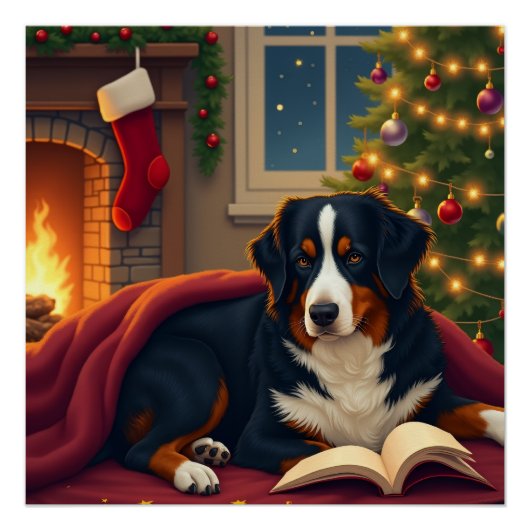 Berner Sennenhund Weihnachtsbettgeschichte Poster (Vorderseite)