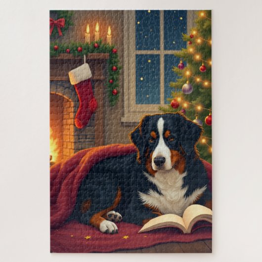 Berner Sennenhund Weihnachtsbettgeschichte Puzzle (Vertikal)