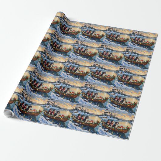 Berner Sennenhund Weihnachtsboot Urlaub Geschenkpapier (Ungerollt)