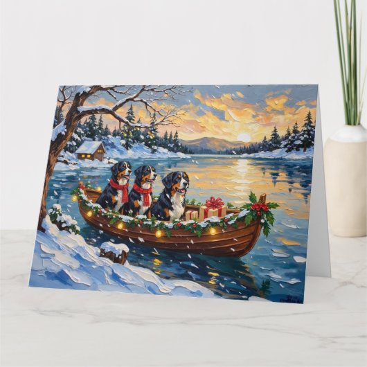 Berner Sennenhund Weihnachtsboot Urlaub Karte (Vorderseite)