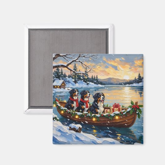 Berner Sennenhund Weihnachtsboot Urlaub Magnet (Vorderseite/Rückseite)