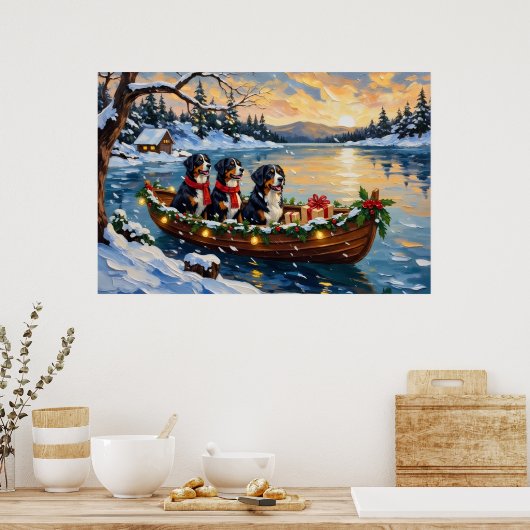 Berner Sennenhund Weihnachtsboot Urlaub Poster (Küche)