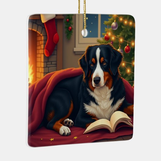 Berner Sennenhund Weihnachtsgeschichte vor dem Sch Keramikornament (Rechts)
