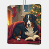 Berner Sennenhund Weihnachtsgeschichte vor dem Sch Keramikornament (Links)