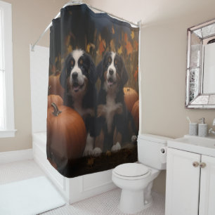 Berner Sennenhund-Welpe Herbstfreude Kürbis Duschvorhang