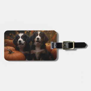 Berner Sennenhund-Welpe Herbstfreude Kürbis Gepäckanhänger