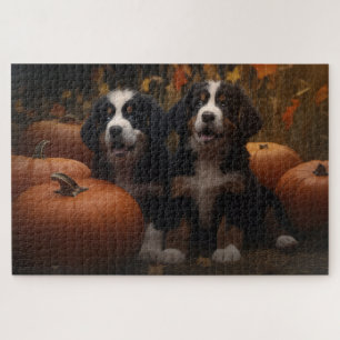 Berner Sennenhund-Welpe Herbstfreude Kürbis Puzzle