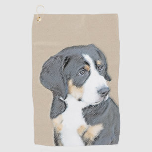 Berner Sennenhund-Welpenmalerei - Originalkunst Golfhandtuch