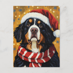 Bernerser Sennenhund mit Weihnachtsmannmütze Festi Postkarte