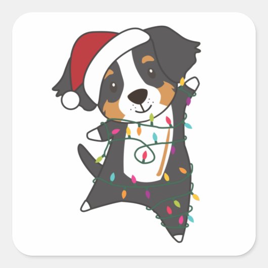 Bernese Frory Christmas Happy Christmas Hunde Quadratischer Aufkleber (Vorderseite)